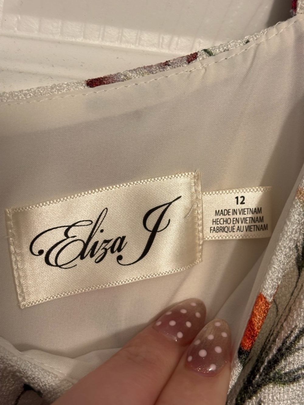 Eliza J Cream Floral Midi Dress with Pink & Green Accents - Picture 9 of 10